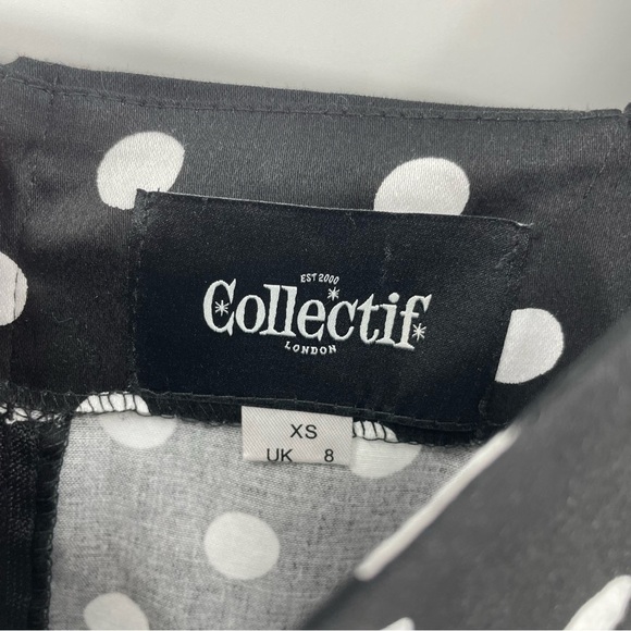ModCloth Collectif London Polka Dot Pinup Dress Sz XS black white - Picture 3 of 9